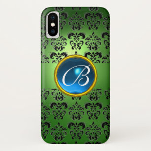 DAMASK GEM MONOGRAM groen zwart blauw Case-Mate iPhone Case
