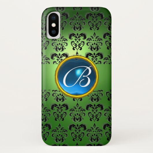 DAMASK GEM MONOGRAM groen zwart blauw Case-Mate iPhone Case (Achterkant)