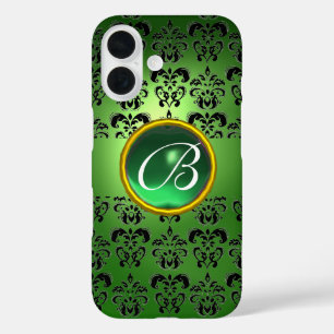 DAMASK GEM MONOGRAM groen zwart iPhone 16 Hoesje