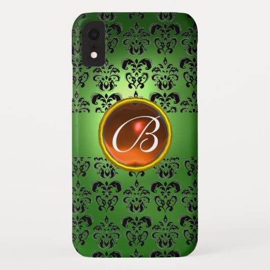 DAMASK GEM MONOGRAM groen zwart sinaasappel Case-Mate iPhone Case (Achterkant)