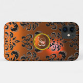 DAMASK GEM MONOGRAM oranje Case-Mate iPhone Case (Achterkant (horizontaal))