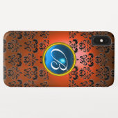 DAMASK GEM MONOGRAM oranje zwart blauw Case-Mate iPhone Case (Achterkant (horizontaal))
