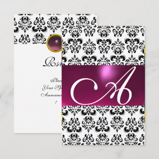 DAMASK GEM MONOGRAM paars roze rsvp Kaart (Voorkant / Achterkant)