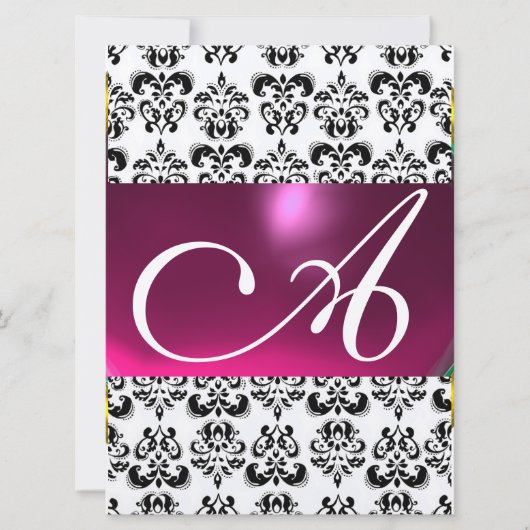DAMASK GEM MONOGRAM paars roze zwart wit zilver Kaart (Voorkant)