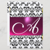 DAMASK GEM MONOGRAM paars roze zwart wit zilver Kaart (Voorkant / Achterkant)