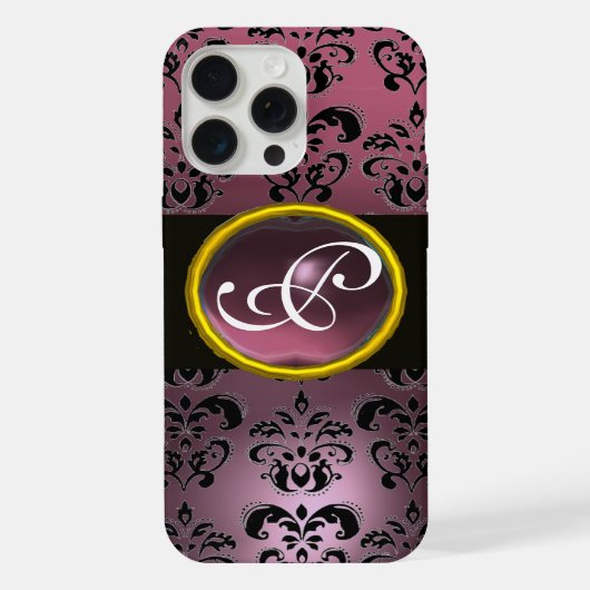 DAMASK GEM MONOGRAM Paarse Amethist iPhone Hoesje (Achterkant)