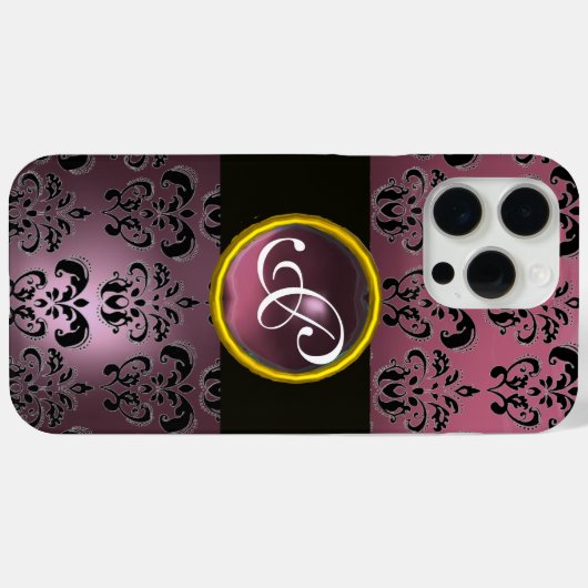 DAMASK GEM MONOGRAM Paarse Amethyst Case-Mate iPhone Case (Achterkant (horizontaal))