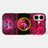 DAMASK GEM MONOGRAM Pink Red Ruby Case-Mate iPhone Case (Achterkant (horizontaal))