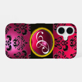 DAMASK GEM MONOGRAM Pink Red Ruby iPhone 16 Hoesje (Achterkant horizontaal)