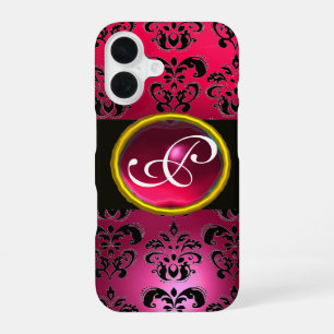 DAMASK GEM MONOGRAM Pink Red Ruby iPhone 16 Hoesje