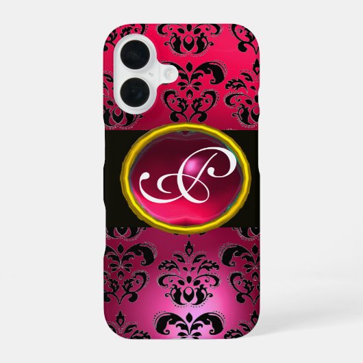 DAMASK GEM MONOGRAM Pink Red Ruby iPhone 16 Hoesje (Achterkant)