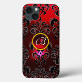 DAMASK GEM MONOGRAM Red Burgundy Black Case-Mate iPhone Case (Achterkant)