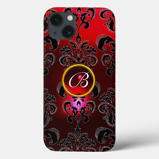 DAMASK GEM MONOGRAM Red Burgundy Black Case-Mate iPhone Case (Achterkant)