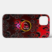 DAMASK GEM MONOGRAM Red Burgundy Black Case-Mate iPhone Case (Achterkant (horizontaal))