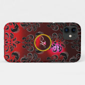 DAMASK GEM MONOGRAM Red burgundy Case-Mate iPhone Case (Achterkant (horizontaal))