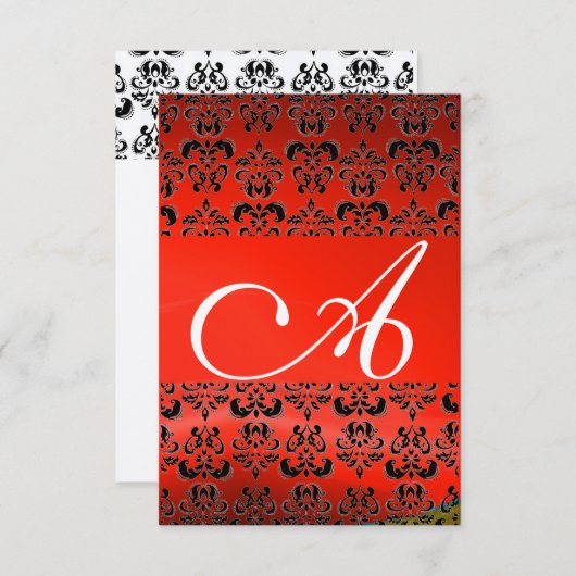 DAMASK GEM MONOGRAM red rsvp gold Kaart (Voorkant / Achterkant)