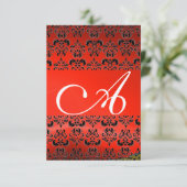 DAMASK GEM MONOGRAM red rsvp gold Kaart (Staand voorkant)