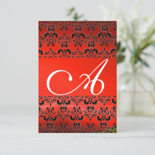 DAMASK GEM MONOGRAM red rsvp gold Kaart (Staand voorkant)