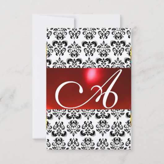 DAMASK GEM MONOGRAM red white rsvp Kaart (Voorkant)