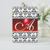 DAMASK GEM MONOGRAM red white rsvp Kaart (Staand voorkant)