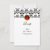 DAMASK GEM MONOGRAM red white rsvp Kaart (Achterkant)