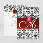 DAMASK GEM MONOGRAM red white rsvp Kaart (Voorkant / Achterkant)