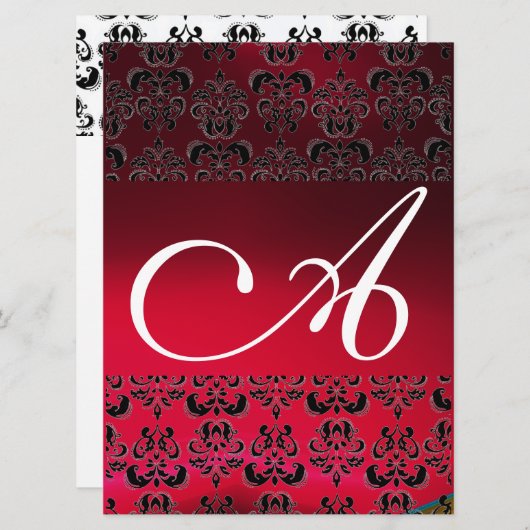 DAMASK GEM MONOGRAM rood bordeauxaux wit Kaart (Voorkant / Achterkant)