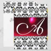 DAMASK GEM MONOGRAM rood bordeauxaux wit Kaart (Voorkant / Achterkant)