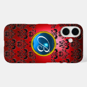 DAMASK GEM MONOGRAM rood zwart blauw Case-Mate iPhone Case (Achterkant (horizontaal))