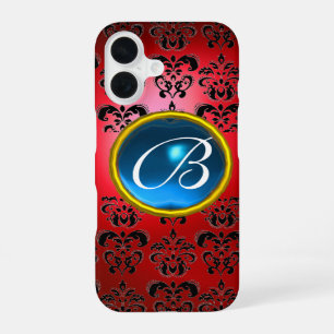 DAMASK GEM MONOGRAM rood zwart blauw iPhone 16 Hoesje