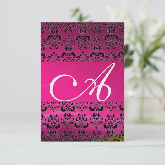 DAMASK GEM MONOGRAM roze rsvp-ijs Kaart (Staand voorkant)
