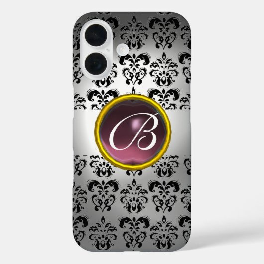 DAMASK GEM MONOGRAM wit zwart paars Case-Mate iPhone Case (Achterkant)