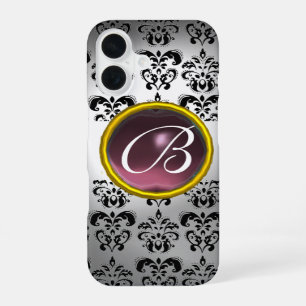DAMASK GEM MONOGRAM wit zwart paars iPhone 16 Hoesje