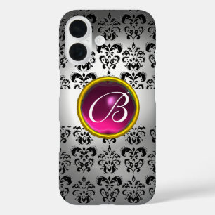 DAMASK GEM MONOGRAM wit zwart roze iPhone 16 Hoesje