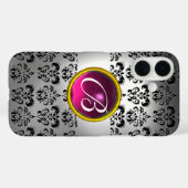 DAMASK GEM MONOGRAM wit zwart roze Case-Mate iPhone Case (Achterkant (horizontaal))