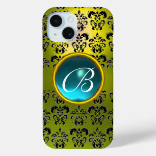 DAMASK GEM MONOGRAM yellow aquamarine iPhone 15 Case