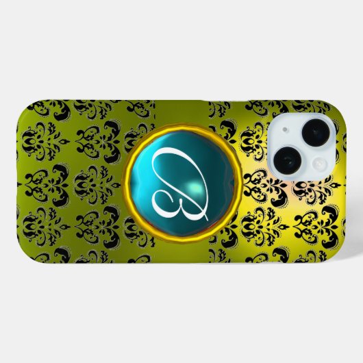 DAMASK GEM MONOGRAM yellow aquamarine Case-Mate iPhone Case (Achterkant (horizontaal))