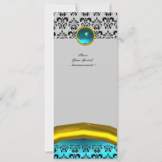 DAMASK GEM STONE MONOGRAM, blauw zwart geel Kaart (Achterkant)