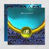 DAMASK GEM STONE MONOGRAM blauw zwart geel wit Kaart (Voorkant / Achterkant)