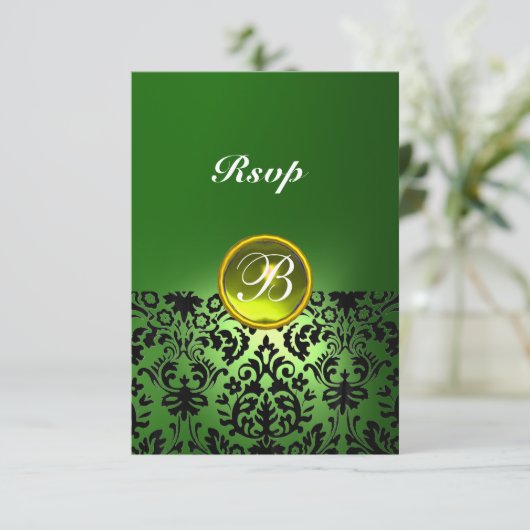 DAMASK GEM STONE MONOGRAM Geel Groen RSVP (Staand voorkant)