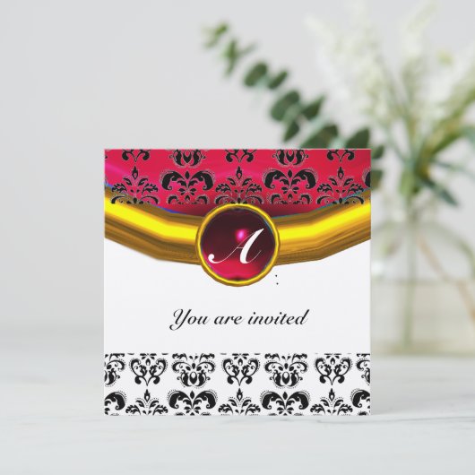 DAMASK GEM STONE MONOGRAM goudbruin Kaart (Staand voorkant)