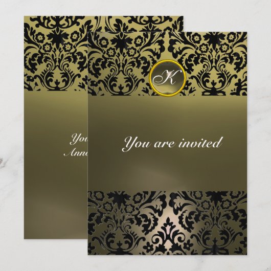 DAMASK GEM STONE MONOGRAM grijs Kaart (Voorkant / Achterkant)