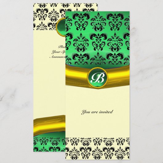 DAMASK GEM STONE MONOGRAM groen wit zwart Kaart (Voorkant / Achterkant)