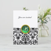 DAMASK GEM STONE MONOGRAM jade green vilt rsvp Kaart (Staand voorkant)