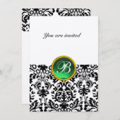 DAMASK GEM STONE MONOGRAM jade green vilt rsvp Kaart (Voorkant / Achterkant)