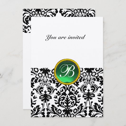 DAMASK GEM STONE MONOGRAM jade green vilt rsvp Kaart (Voorkant / Achterkant)
