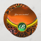 DAMASK GEM STONE MONOGRAM oranje groen Kaart (Voorkant / Achterkant)