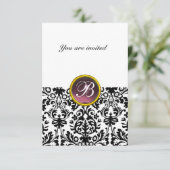 DAMASK GEM STONE MONOGRAM paars witte rsvp Kaart (Staand voorkant)