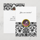 DAMASK GEM STONE MONOGRAM paars witte rsvp Kaart (Voorkant / Achterkant)