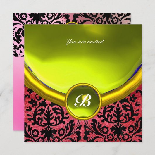 DAMASK GEM STONE MONOGRAM paars zijde geel Kaart (Voorkant / Achterkant)